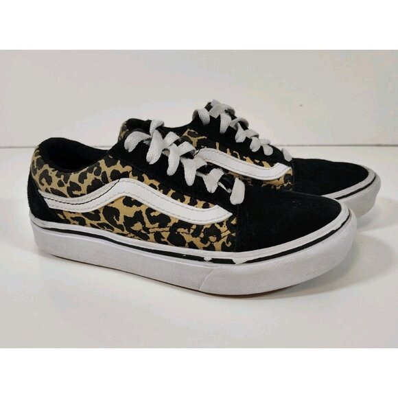 Vans Comfycush Old Skool Black Suede Cheetah Print Girls 1 Kids 721356 - Picture 1 of 11